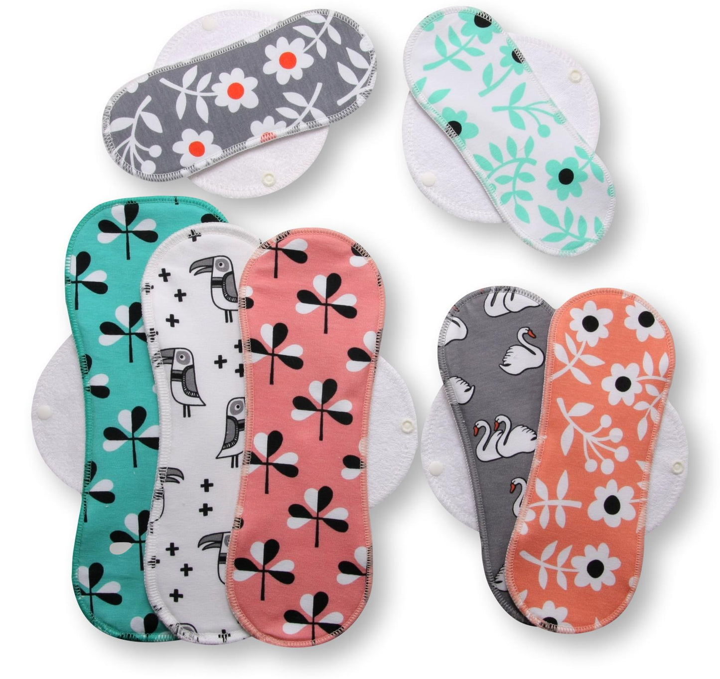 Racman Reusable Cloth Menstrual Pads for Period with Wings; Washable Sanitary Towels for Women, Girls and Teens, Organic Cotton or Bamboo Feminine Liners MADE IN EU; for light and heavy flow, incontinence; also proudly manufactured under other trusted brand names like Natissy