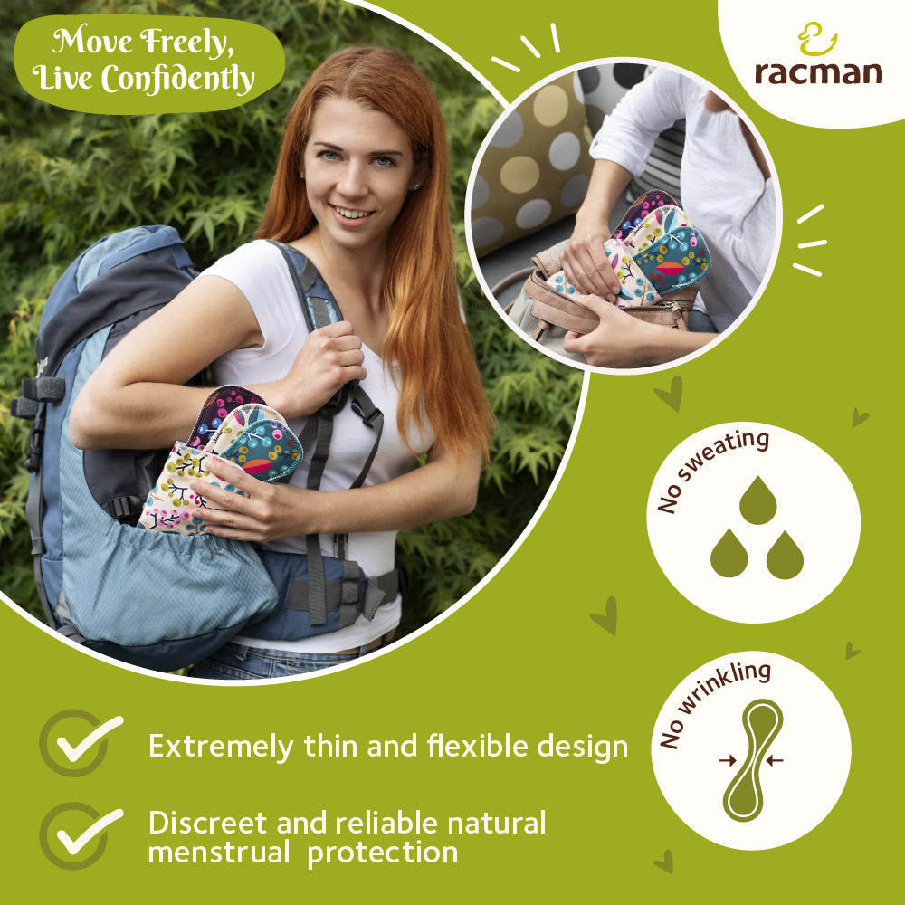 Reusable Cloth Menstrual Pads for Period with Wings; Washable Sanitary Towels for Women, Girls and Teens, Organic Cotton or Bamboo Feminine Liners MADE IN EU; for light and heavy flow, incontinence