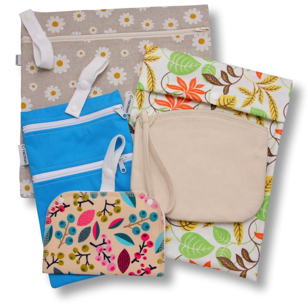 Washable Sanitary Organic Cotton Storage Bag for Discreetly Storing Reusable Cloth Menstrual Period Pads for Women and Washable Feminine Daily Panty Liners for Vaginal Discharge when not in use  