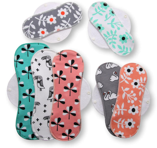 Racman Reusable Cloth Menstrual Pads for Period with Wings; Washable Sanitary Towels for Women, Girls and Teens, Organic Cotton or Bamboo Feminine Liners MADE IN EU; for light and heavy flow, incontinence; also proudly manufactured under other trusted brand names like Natissy