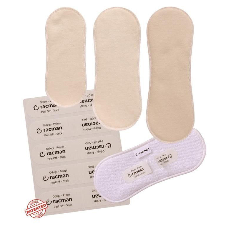 Wingless Reusable Cloth Menstrual Pads for Period with Adhesive Stickers; Wingless Washable Sanitary Towels for Women, Girls and Teens, Organic Cotton or Bamboo Feminine Liners MADE IN EU; for light and heavy flow, incontinence