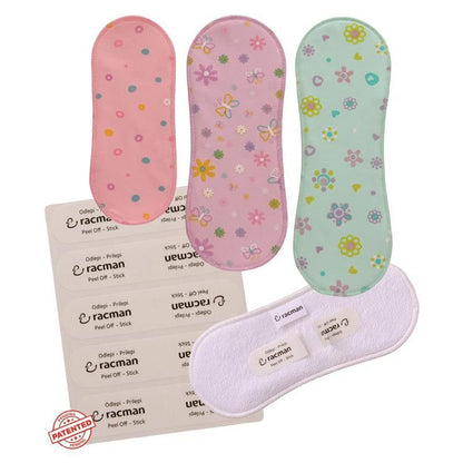 Wingless Reusable Cloth Menstrual Pads for Period with Adhesive Stickers; Wingless Washable Sanitary Towels for Women, Girls and Teens, Organic Cotton or Bamboo Feminine Liners MADE IN EU; for light and heavy flow, incontinence