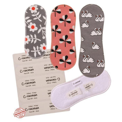 Wingless Reusable Cloth Menstrual Pads for Period with Adhesive Stickers; Wingless Washable Sanitary Towels for Women, Girls and Teens, Organic Cotton or Bamboo Feminine Liners MADE IN EU; for light and heavy flow, incontinence