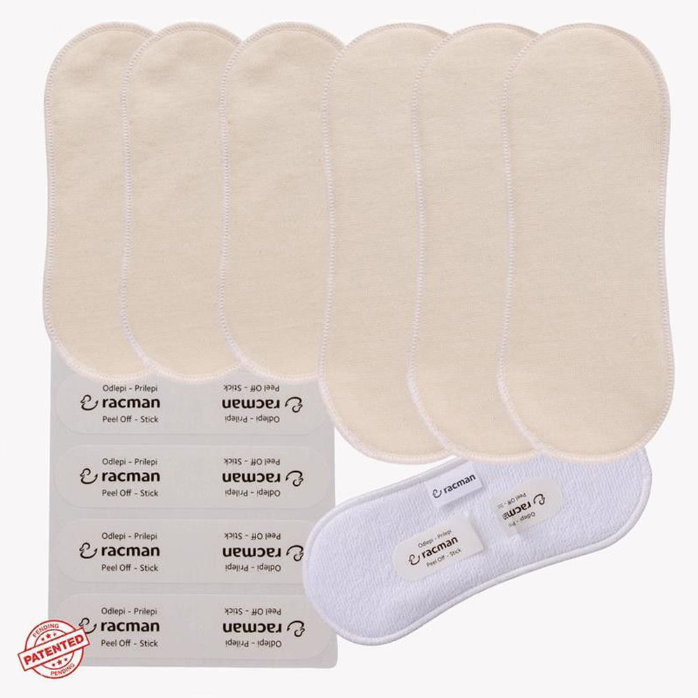 Wingless Reusable Cloth Menstrual Pads for Period with Adhesive Stickers; Wingless Washable Sanitary Towels for Women, Girls and Teens, Organic Cotton or Bamboo Feminine Liners MADE IN EU; for light and heavy flow, incontinence