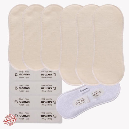 Wingless Reusable Cloth Menstrual Pads for Period with Adhesive Stickers; Wingless Washable Sanitary Towels for Women, Girls and Teens, Organic Cotton or Bamboo Feminine Liners MADE IN EU; for light and heavy flow, incontinence