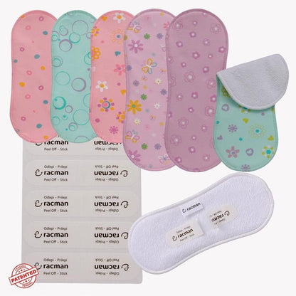Wingless Reusable Cloth Menstrual Pads for Period with Adhesive Stickers; Wingless Washable Sanitary Towels for Women, Girls and Teens, Organic Cotton or Bamboo Feminine Liners MADE IN EU; for light and heavy flow, incontinence