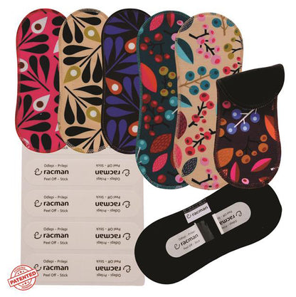 Wingless Reusable Cloth Menstrual Pads for Period with Adhesive Stickers; Wingless Washable Sanitary Towels for Women, Girls and Teens, Organic Cotton or Bamboo Feminine Liners MADE IN EU; for light and heavy flow, incontinence