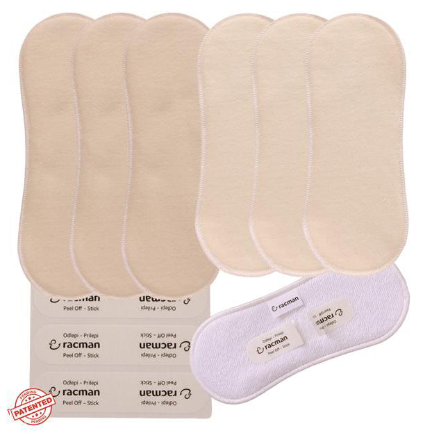Wingless Reusable Cloth Menstrual Pads for Period with Adhesive Stickers; Wingless Washable Sanitary Towels for Women, Girls and Teens, Organic Cotton or Bamboo Feminine Liners MADE IN EU; for light and heavy flow, incontinence