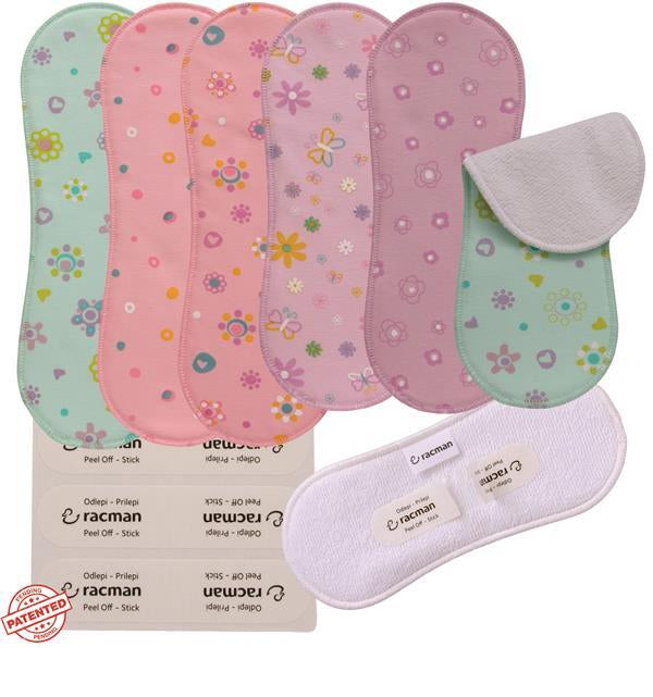 Wingless Reusable Cloth Menstrual Pads for Period with Adhesive Stickers; Wingless Washable Sanitary Towels for Women, Girls and Teens, Organic Cotton or Bamboo Feminine Liners MADE IN EU; for light and heavy flow, incontinence