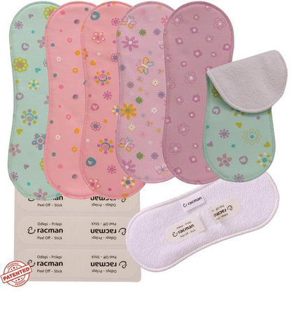 Wingless Reusable Cloth Menstrual Pads for Period with Adhesive Stickers; Wingless Washable Sanitary Towels for Women, Girls and Teens, Organic Cotton or Bamboo Feminine Liners MADE IN EU; for light and heavy flow, incontinence