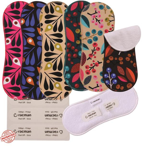 Wingless Reusable Cloth Menstrual Pads for Period with Adhesive Stickers; Wingless Washable Sanitary Towels for Women, Girls and Teens, Organic Cotton or Bamboo Feminine Liners MADE IN EU; for light and heavy flow, incontinence