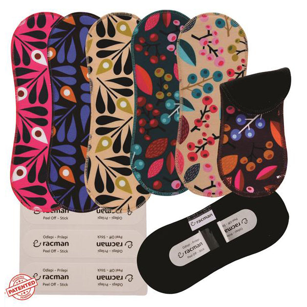 Wingless Reusable Cloth Menstrual Pads for Period with Adhesive Stickers; Wingless Washable Sanitary Towels for Women, Girls and Teens, Organic Cotton or Bamboo Feminine Liners MADE IN EU; for light and heavy flow, incontinence