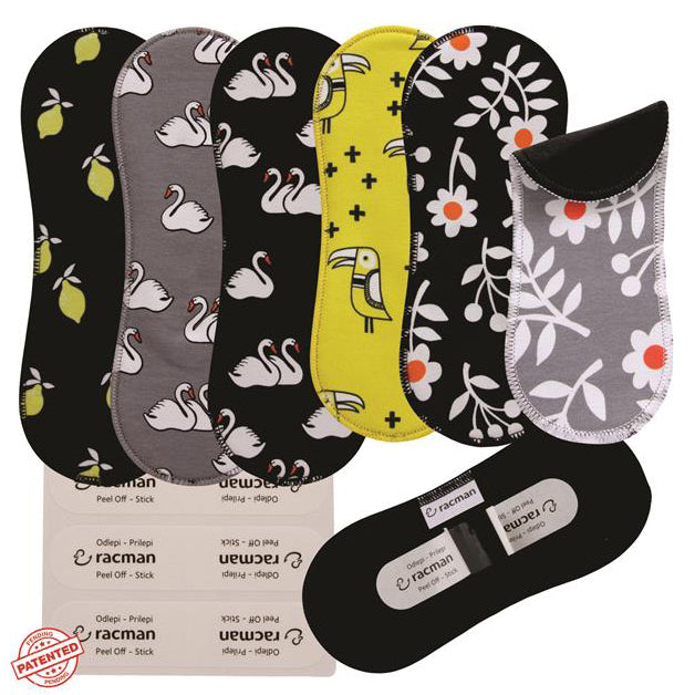 Wingless Reusable Cloth Menstrual Pads for Period with Adhesive Stickers; Wingless Washable Sanitary Towels for Women, Girls and Teens, Organic Cotton or Bamboo Feminine Liners MADE IN EU; for light and heavy flow, incontinence