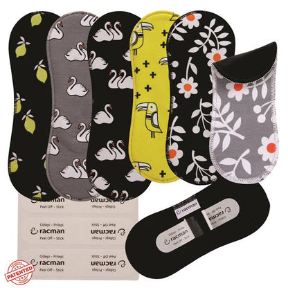 Wingless Reusable Cloth Menstrual Pads for Period with Adhesive Stickers; Wingless Washable Sanitary Towels for Women, Girls and Teens, Organic Cotton or Bamboo Feminine Liners MADE IN EU; for light and heavy flow, incontinence