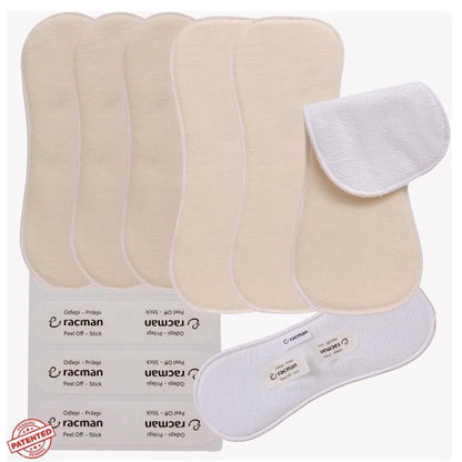Wingless Reusable Cloth Menstrual Pads for Period with Adhesive Stickers; Wingless Washable Sanitary Towels for Women, Girls and Teens, Organic Cotton or Bamboo Feminine Liners MADE IN EU; for light and heavy flow, incontinence
