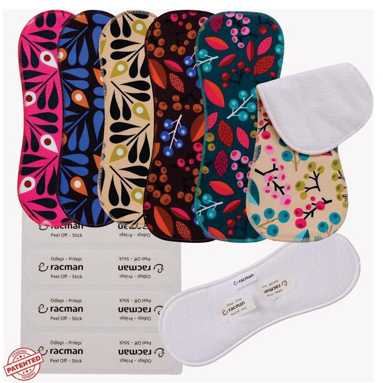 Wingless Reusable Cloth Menstrual Pads for Period with Adhesive Stickers; Wingless Washable Sanitary Towels for Women, Girls and Teens, Organic Cotton or Bamboo Feminine Liners MADE IN EU; for light and heavy flow, incontinence