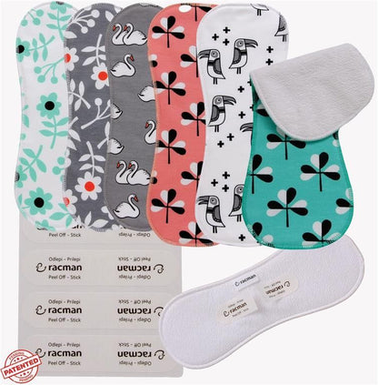 Wingless Reusable Cloth Menstrual Pads for Period with Adhesive Stickers; Wingless Washable Sanitary Towels for Women, Girls and Teens, Organic Cotton or Bamboo Feminine Liners MADE IN EU; for light and heavy flow, incontinence