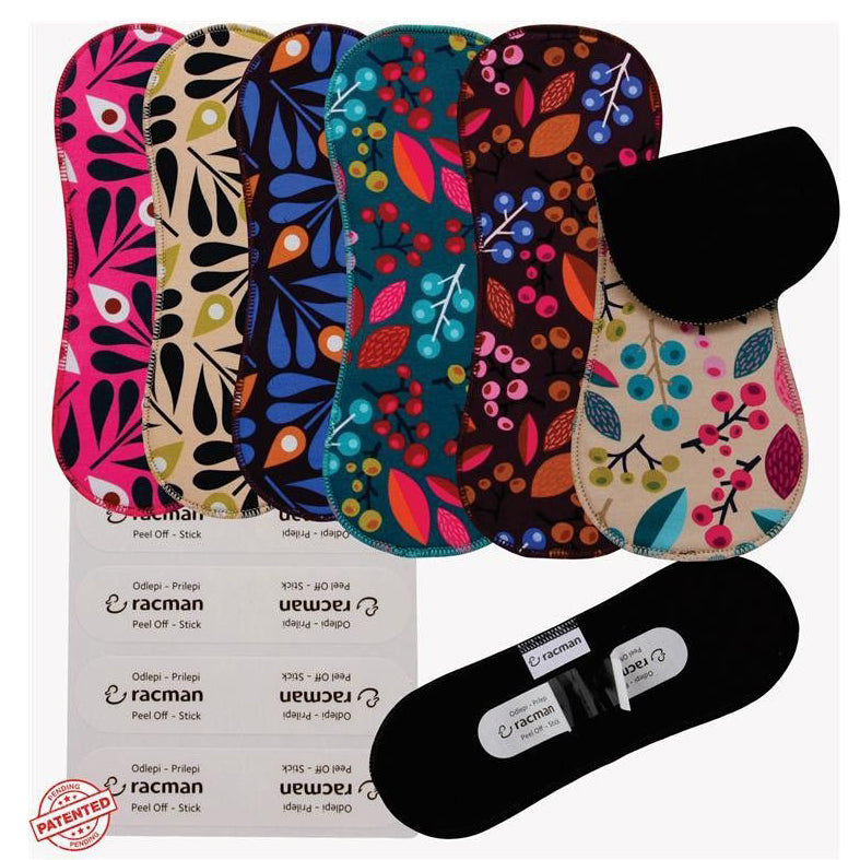 Wingless Reusable Cloth Menstrual Pads for Period with Adhesive Stickers; Wingless Washable Sanitary Towels for Women, Girls and Teens, Organic Cotton or Bamboo Feminine Liners MADE IN EU; for light and heavy flow, incontinence