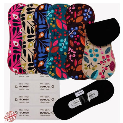 Wingless Reusable Cloth Menstrual Pads for Period with Adhesive Stickers; Wingless Washable Sanitary Towels for Women, Girls and Teens, Organic Cotton or Bamboo Feminine Liners MADE IN EU; for light and heavy flow, incontinence