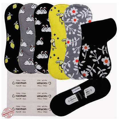 Wingless Reusable Cloth Menstrual Pads for Period with Adhesive Stickers; Wingless Washable Sanitary Towels for Women, Girls and Teens, Organic Cotton or Bamboo Feminine Liners MADE IN EU; for light and heavy flow, incontinence