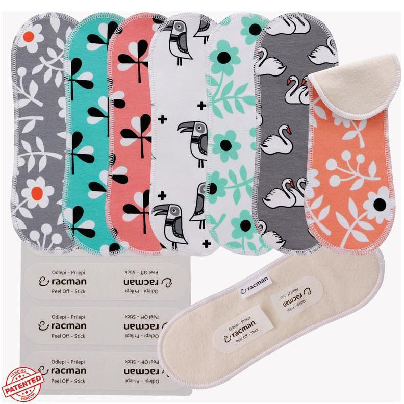 Wingless Reusable Cloth Panty Liners with Adhesive Stickers; Wingless Thin Washable Daily Pads for Women, Girls and Teens, Organic Cotton or Bamboo Feminine Liners for Normal Vaginal Discharge MADE IN EU; NOT for Menstrual Period