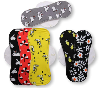 Racman Reusable Cloth Menstrual Pads for Period with Wings; Washable Sanitary Towels for Women, Girls and Teens, Organic Cotton or Bamboo Feminine Liners MADE IN EU; for light and heavy flow, incontinence; also proudly manufactured under other trusted brand names like Natissy