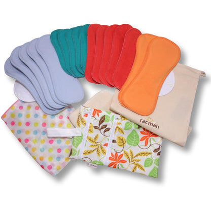Racman Reusable Cloth Menstrual Pads for Period with Wings; Washable Sanitary Towels for Women, Girls and Teens, Organic Cotton or Bamboo Feminine Liners MADE IN EU; for light and heavy flow, incontinence; also proudly manufactured under other trusted brand names like Natissy