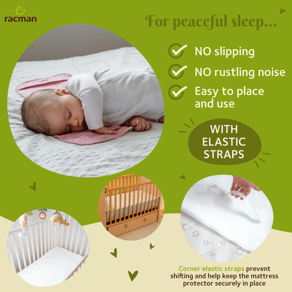Washable Waterproof Mattress Protector for Babies and Kids, with or without Elastic Straps; Reusable Breathable Soft Cotton Mattress Protection Sheet for Heavy Menstruation; Thin Non Slip Waterproof Underpad for Bassinet, Crib and Children Bedwetting; Toddler Moisture Barrier Bed Puddle Pad; Machine Washable Eco Friendly Alternative to Disposable Mattress Covers