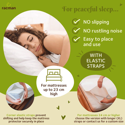 Washable Waterproof Mattress Protector for Double, Queen or King Size Bed, with or without Elastic Straps; Reusable Breathable Soft Cotton Mattress Protection Sheet for Heavy Menstruation; Thin Non Slip Waterproof Underpad for Adults, Elderly and Children Bedwetting; Incontinence Moisture Barrier Bed Pad; Machine Washable Eco Friendly Alternative to Disposable Mattress Covers
