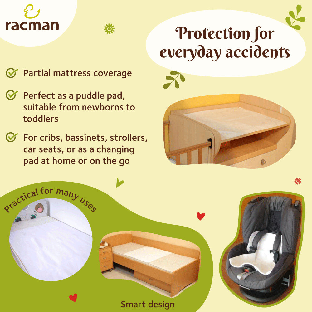 Washable Waterproof Mattress Protector for Babies and Kids, with or without Elastic Straps; Reusable Breathable Soft Cotton Mattress Protection Sheet for Heavy Menstruation; Thin Non Slip Waterproof Underpad for Bassinet, Crib and Children Bedwetting; Toddler Moisture Barrier Bed Puddle Pad; Machine Washable Eco Friendly Alternative to Disposable Mattress Covers