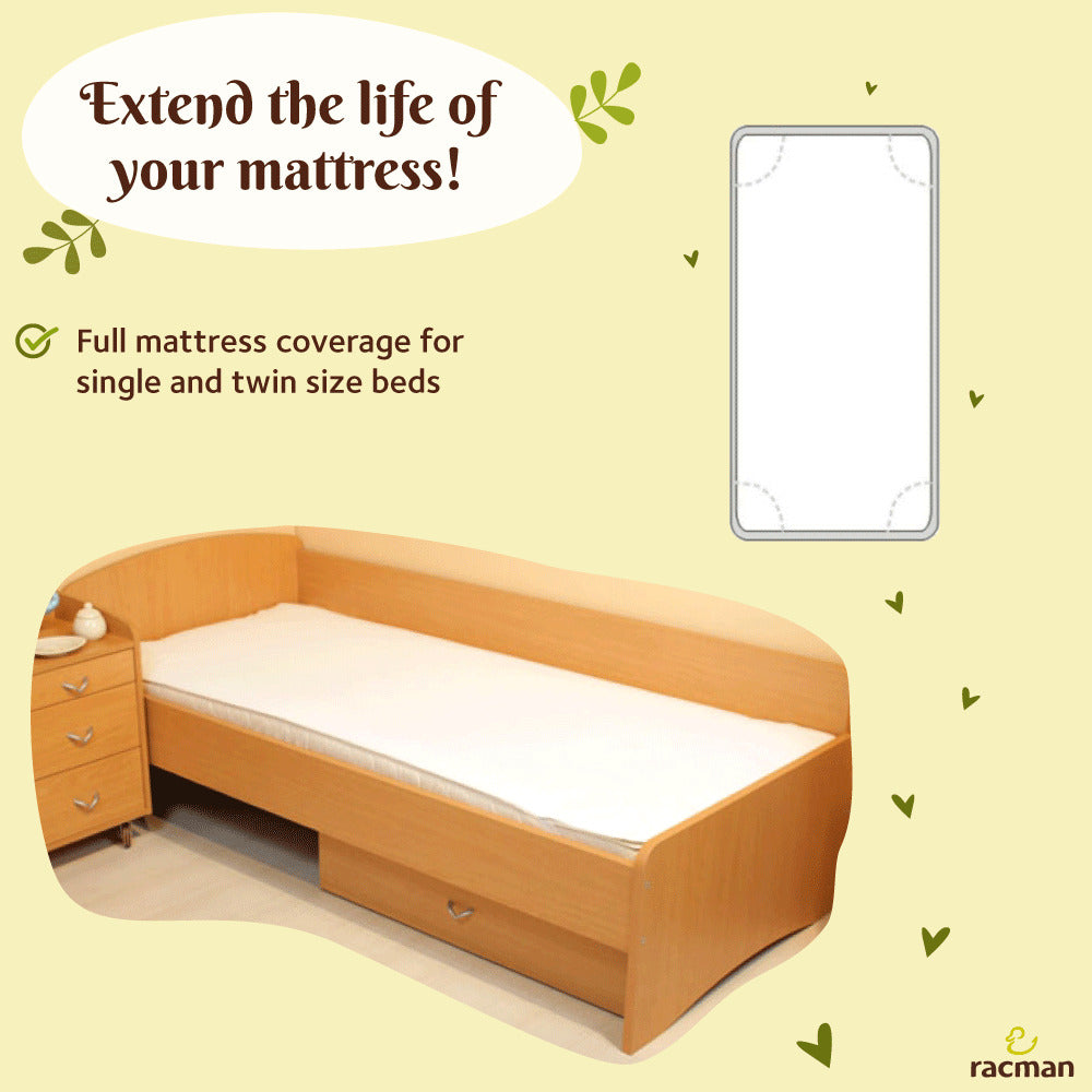 Washable Waterproof Mattress Protector for Single/Twin Size Bed, with or without Elastic Straps; Reusable Breathable Soft Cotton Mattress Protection Sheet for Heavy Menstruation; Thin Non Slip Waterproof Underpad for Adults, Elderly and Children Bedwetting; Incontinence Moisture Barrier Bed Pad; Machine Washable Eco Friendly Alternative to Disposable Mattress Covers