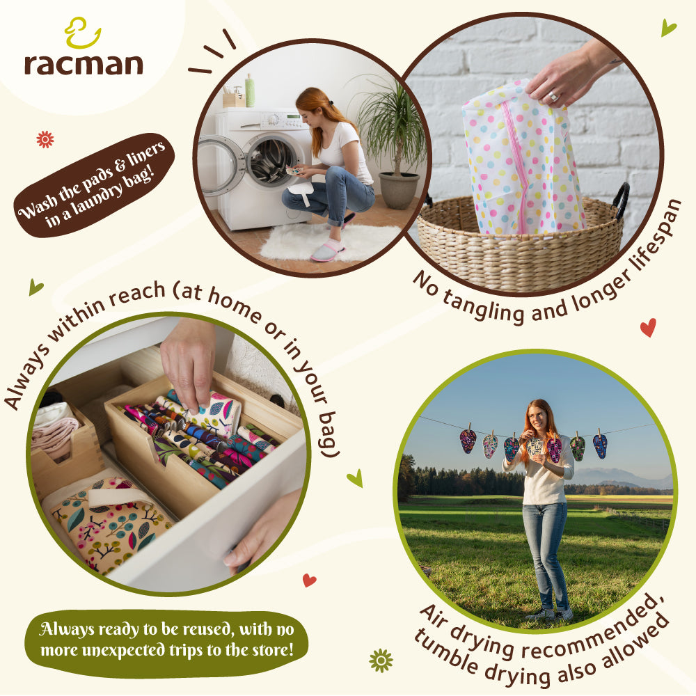 Wingless Camel Toe Reusable Cloth Panty Liners with Adhesive Stickers; Wingless Thin Washable Camel Toe Daily Pads for Women, Girls and Teens, Organic Cotton or Bamboo Feminine Liners for Normal Vaginal Discharge MADE IN EU; NOT for Menstrual Period