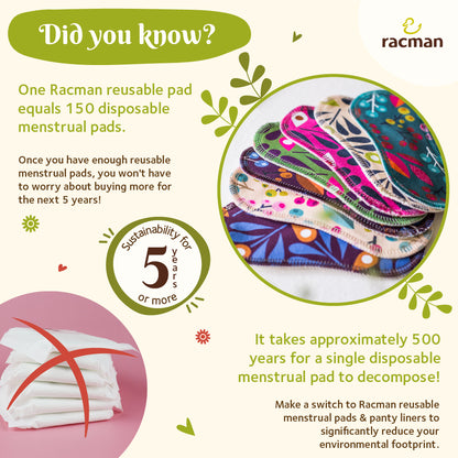 Reusable Cloth Menstrual Pads for Period with Wings; Washable Sanitary Towels for Women, Girls and Teens, Organic Cotton or Bamboo Feminine Liners MADE IN EU; for light and heavy flow, incontinence