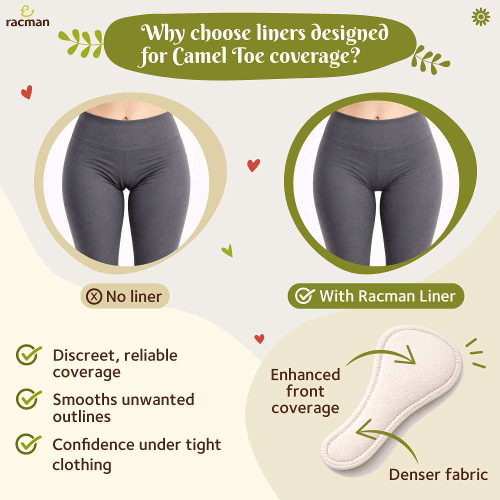 Wingless Camel Toe Reusable Cloth Panty Liners with Adhesive Stickers; Wingless Thin Washable Camel Toe Daily Pads for Women, Girls and Teens, Organic Cotton or Bamboo Feminine Liners for Normal Vaginal Discharge MADE IN EU; NOT for Menstrual Period