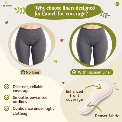 Wingless Camel Toe Reusable Cloth Panty Liners with Adhesive Stickers; Wingless Thin Washable Camel Toe Daily Pads for Women, Girls and Teens, Organic Cotton or Bamboo Feminine Liners for Normal Vaginal Discharge MADE IN EU; NOT for Menstrual Period
