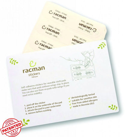 Adhesive Stickers for Wingless Reusable Cloth Menstrual Pads for Period or with Wings; Washable Sanitary Towels for Women, Girls and Teens, Organic Cotton or Bamboo Feminine Liners MADE IN EU; light heavy flow, incontinence; Wingless Cloth Panty Liners; Thin Washable Daily Pads Vaginal Discharge