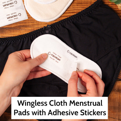 Wingless Reusable Cloth Menstrual Pads for Period with Adhesive Stickers; Wingless Washable Sanitary Towels for Women, Girls and Teens, Organic Cotton or Bamboo Feminine Liners MADE IN EU; for light and heavy flow, incontinence