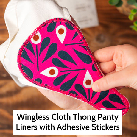 Wingless Camel Toe Reusable Tanga Cloth Panty Liners with Adhesive Stickers for Normal or Heavy Feminine Discharge; Organic Cotton or Bamboo Wingless Camel Toe Washable Daily Thong Pads for Women, Girls and Teens, MADE IN EU; NOT for Menstrual Period
