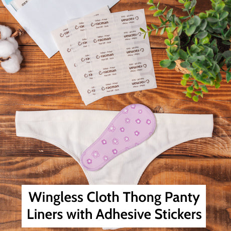 Wingless Reusable Tanga Cloth Panty Liners with Adhesive Stickers for Normal or Heavy Feminine Discharge; Organic Cotton or Bamboo Wingless Washable Daily Thong Pads for Women, Girls and Teens, MADE IN EU; NOT for Menstrual Period