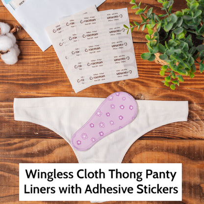 Wingless Reusable Tanga Cloth Panty Liners with Adhesive Stickers for Normal or Heavy Feminine Discharge; Organic Cotton or Bamboo Wingless Washable Daily Thong Pads for Women, Girls and Teens, MADE IN EU; NOT for Menstrual Period