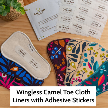 Wingless Camel Toe Reusable Tanga Cloth Panty Liners with Adhesive Stickers for Normal or Heavy Feminine Discharge; Organic Cotton or Bamboo Wingless Camel Toe Washable Daily Thong Pads for Women, Girls and Teens, MADE IN EU; NOT for Menstrual Period