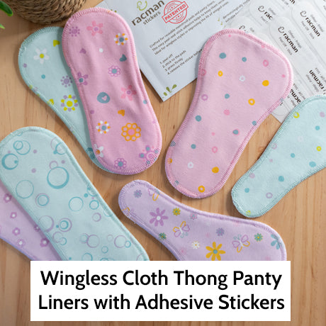 Wingless Camel Toe Reusable Tanga Cloth Panty Liners with Adhesive Stickers for Normal or Heavy Feminine Discharge; Organic Cotton or Bamboo Wingless Camel Toe Washable Daily Thong Pads for Women, Girls and Teens, MADE IN EU; NOT for Menstrual Period